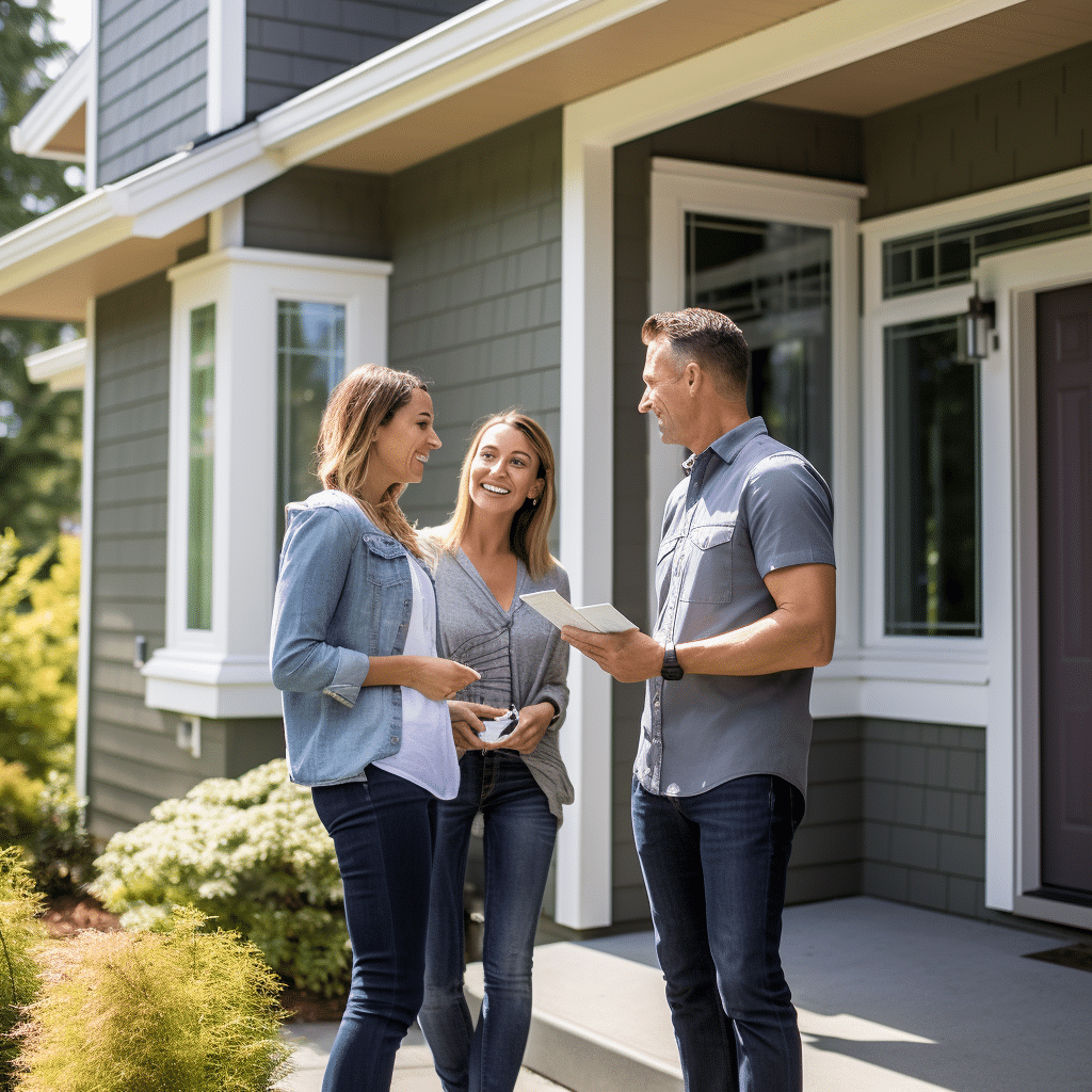 homeowners choosing siding color from sample