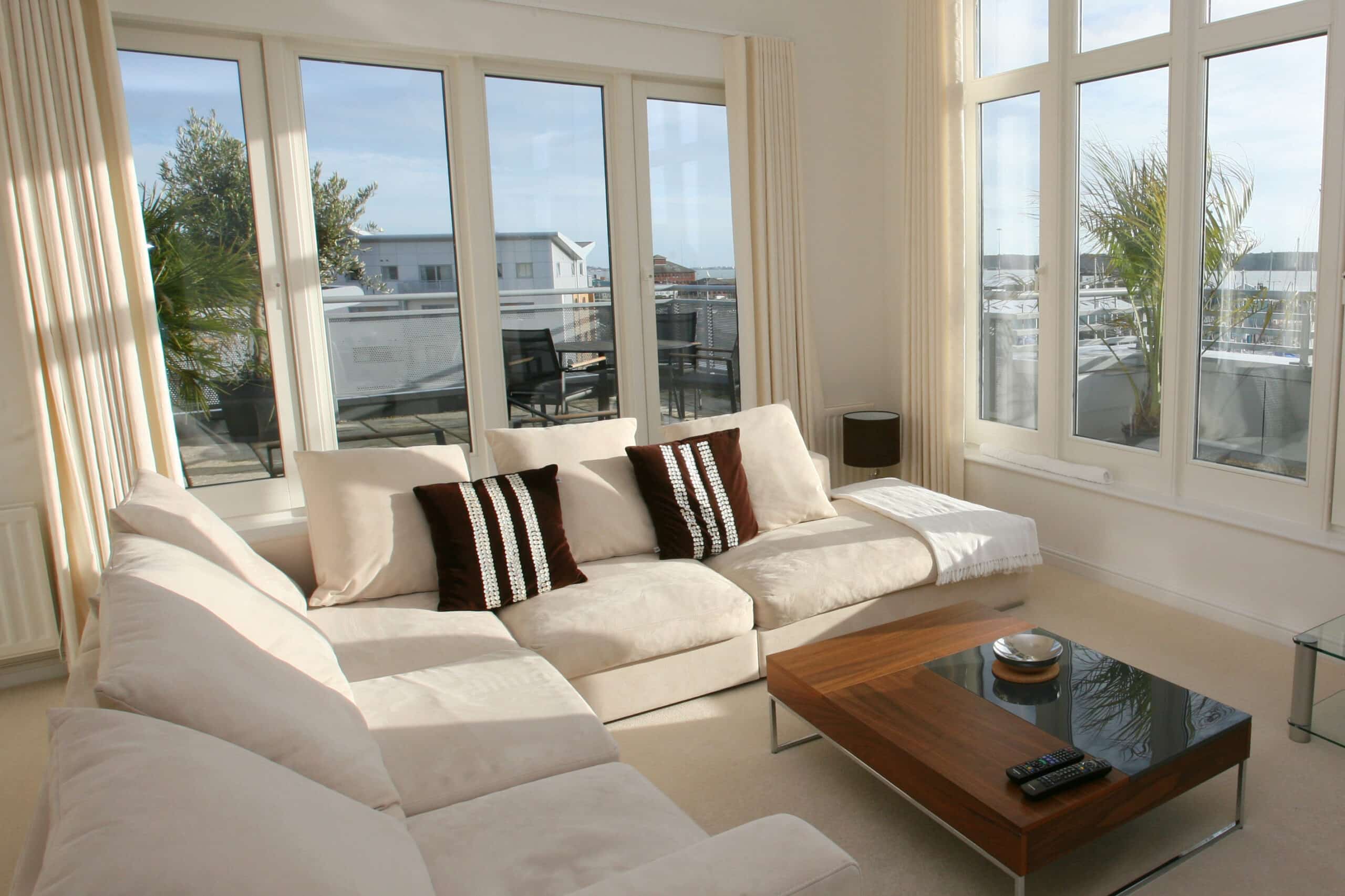 interior of modern living room with beige corner