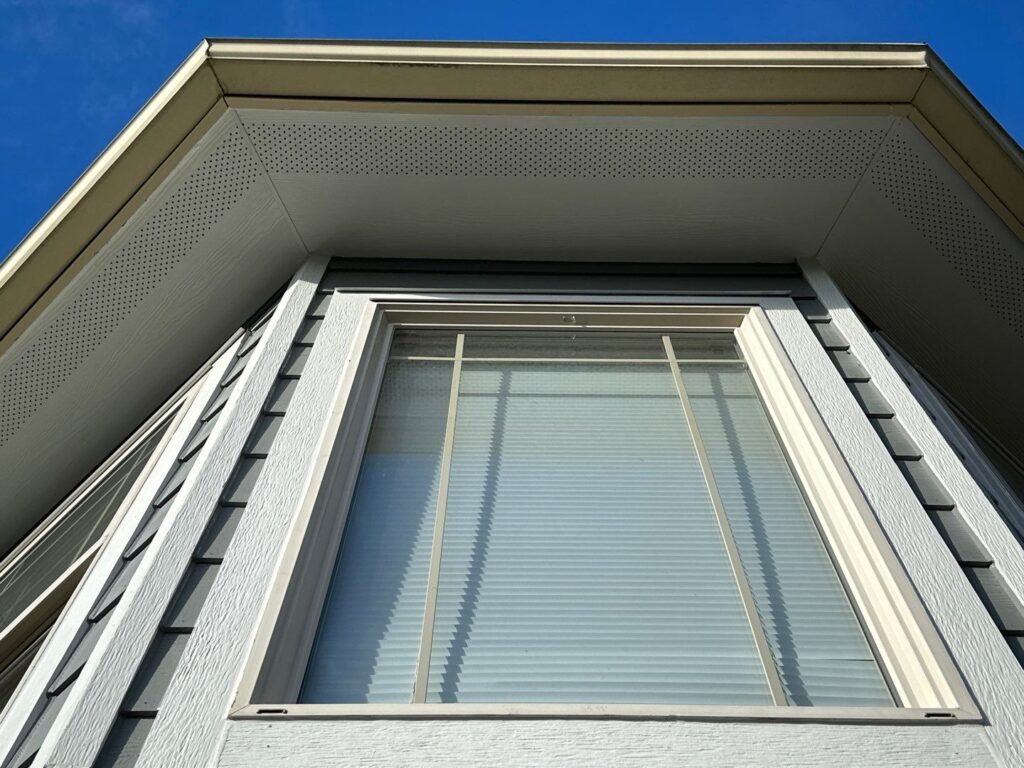 james hardie prevented soffit in arctic white above window