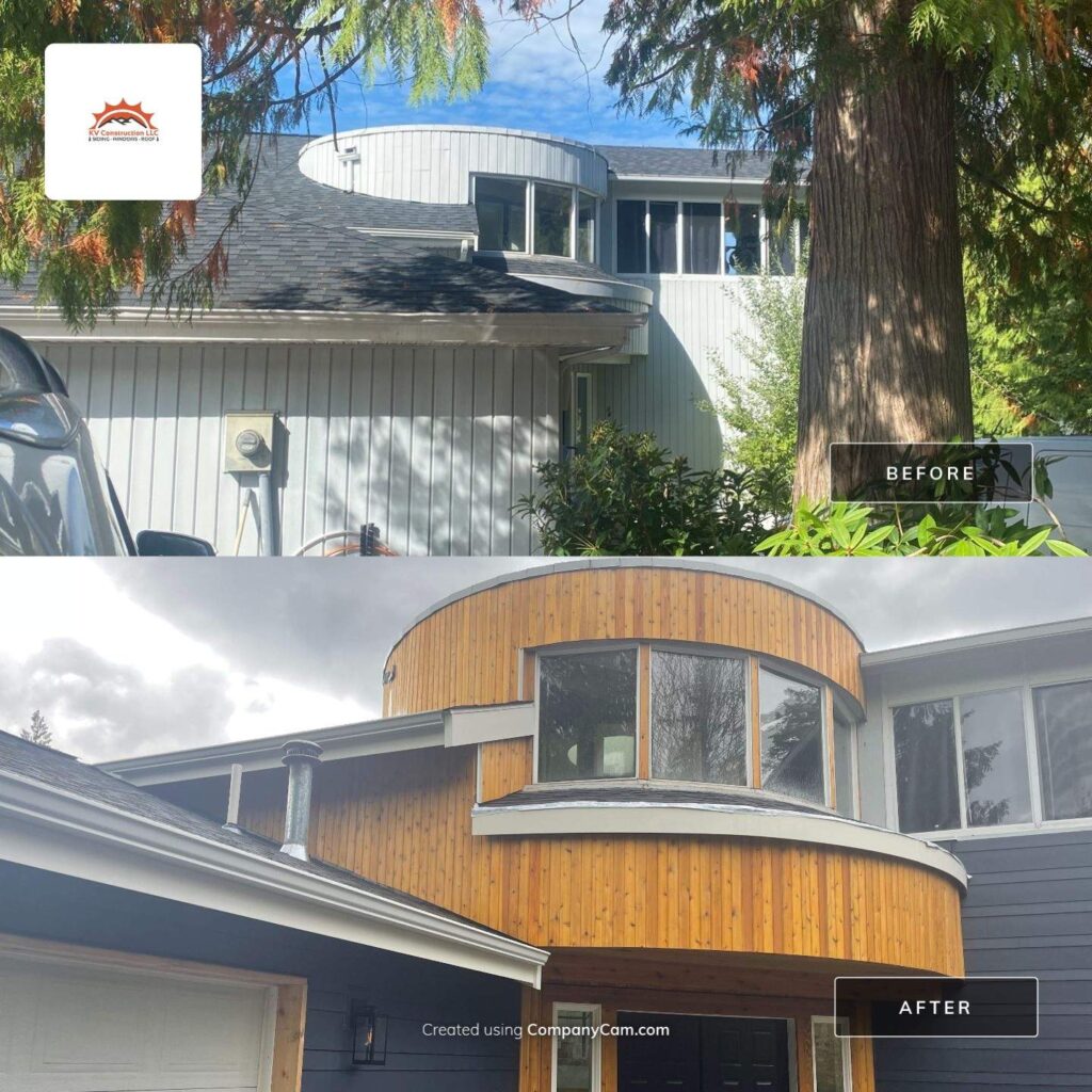 before and after cedar siding and fiber cement lap siding
