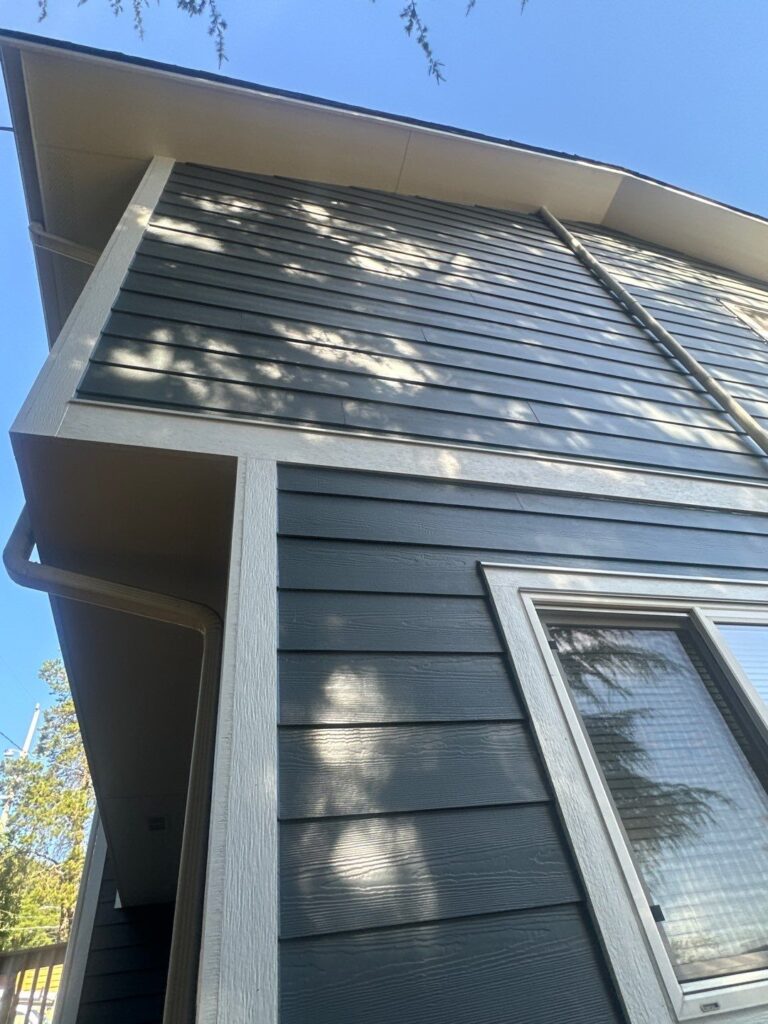 james hardie siding fiber cement and white details with soffit, trim, belly bent and corners