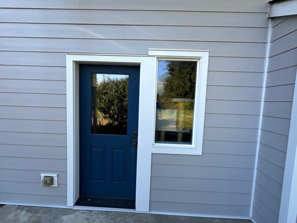 arctic white window and door trim details and pearl gray for siding