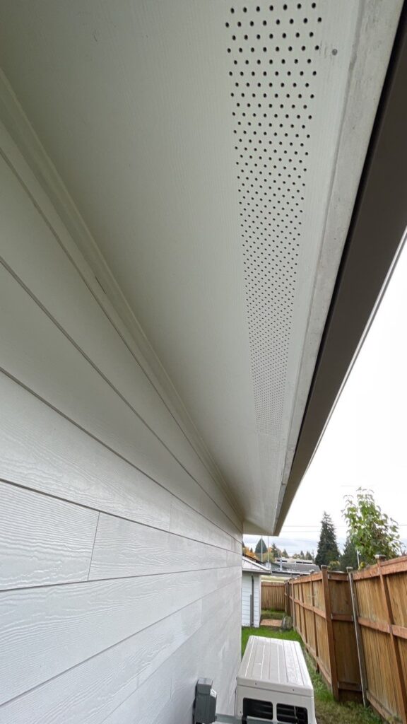 Finished exterior siding with consistent trim and soffits