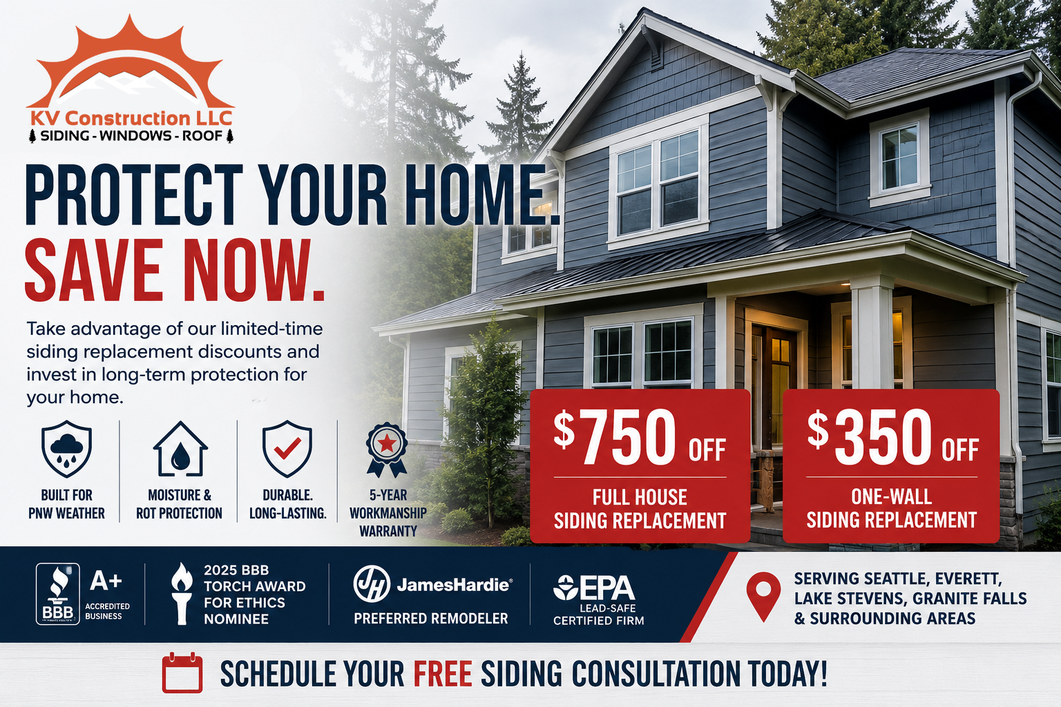 siding replacement in seattle deal from KV Construction