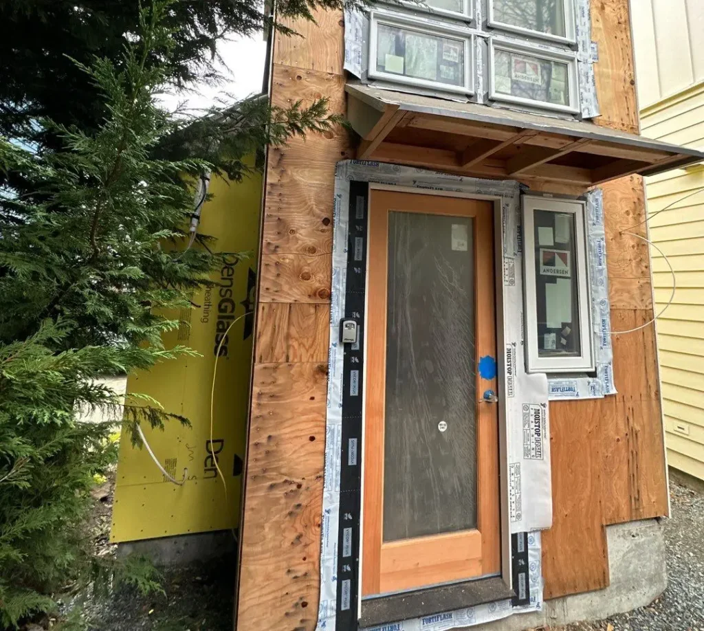 Window and door flashing details for Capitol Hill DADU New Construction HardiePanel and Lap Siding Installation