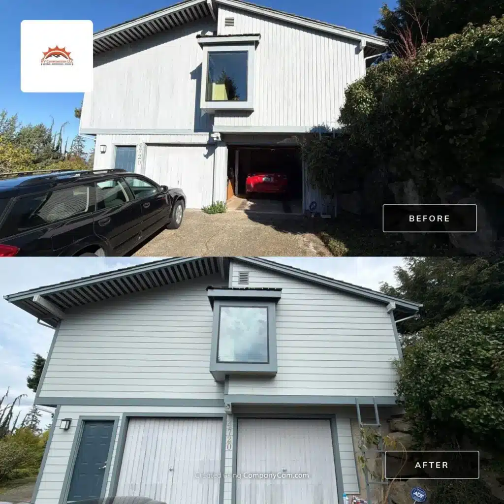 Eastgate, Bellevue, WA 8 1/4-inch ColorPlus Hardie lap siding with a 7-inch reveal in Light Mist exterior project by KV Construction