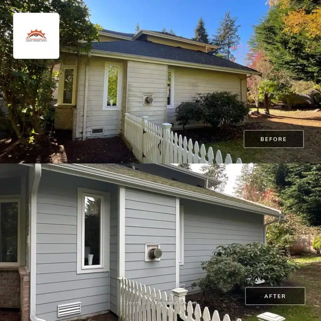 Edmonds, WA 8 1/4-inch ColorPlus pre-painted Arctic White Hardie lap siding with a 7-inch reveal exterior project by KV Construction