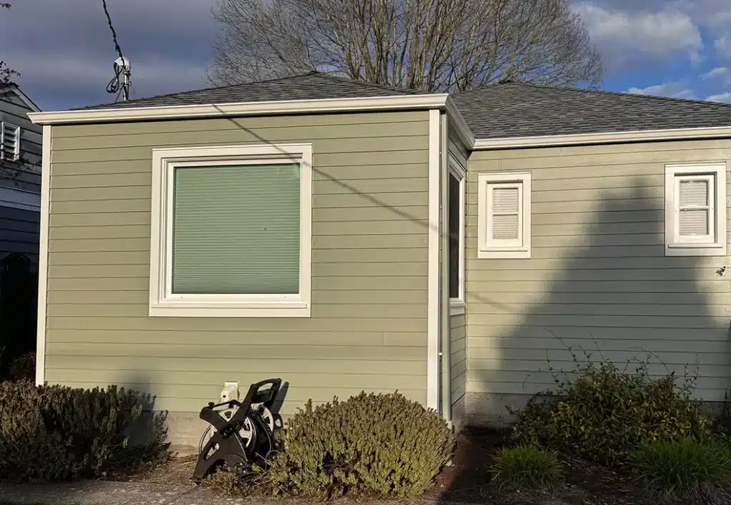 Hardie trim and corner details on Greenwood, Seattle, WA exterior remodel