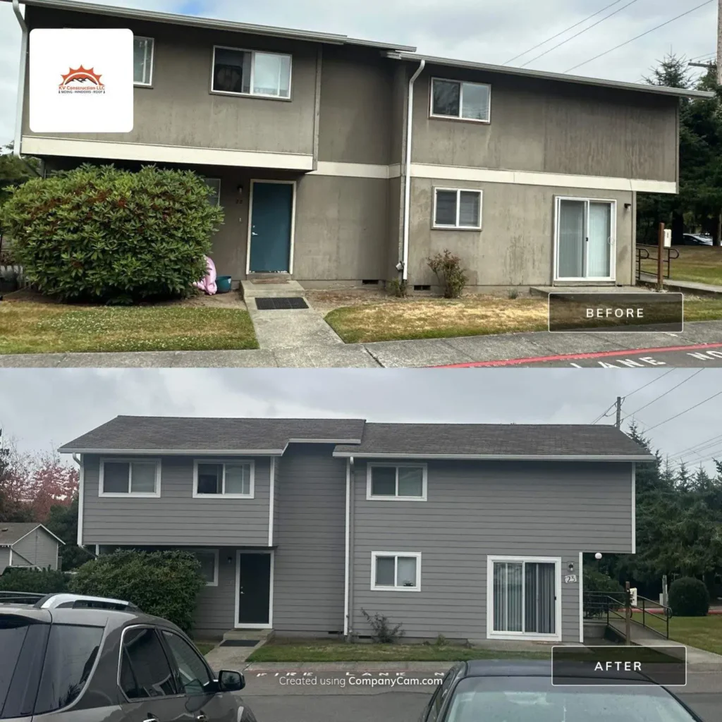 Seattle apartment complex N 18th Street 8 1/4-inch primed Hardie lap Cedarmill siding with a 7-inch reveal exterior project by KV Construction