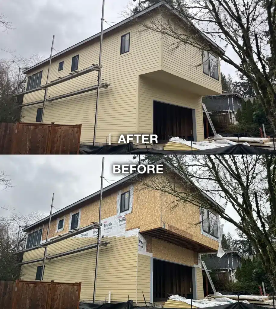 Primed James Hardie lap siding and Smooth HardiePanel exterior by KV Construction