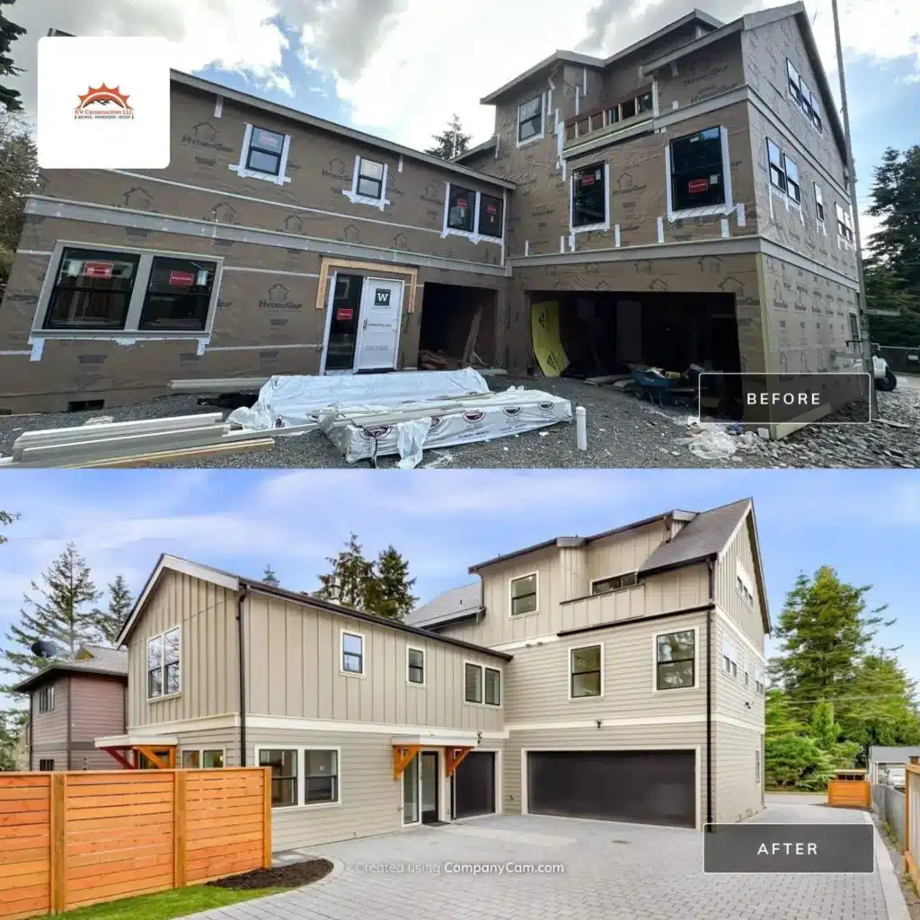 Smooth primed James HardiePanel exterior on two-building project by KV Construction