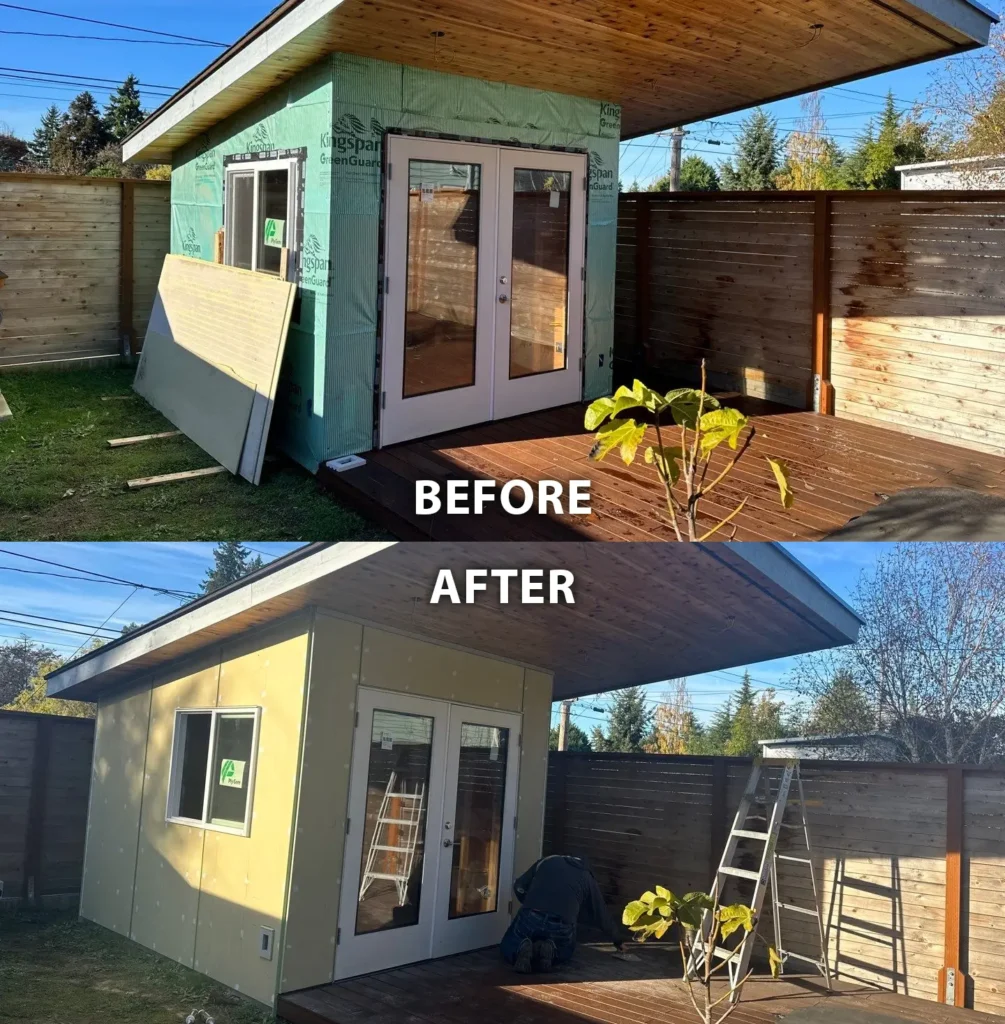 Seattle Seattle Smooth James HardiePanel Shed Exterior With Metal X Corners & H-Channel Seams by KV Construction