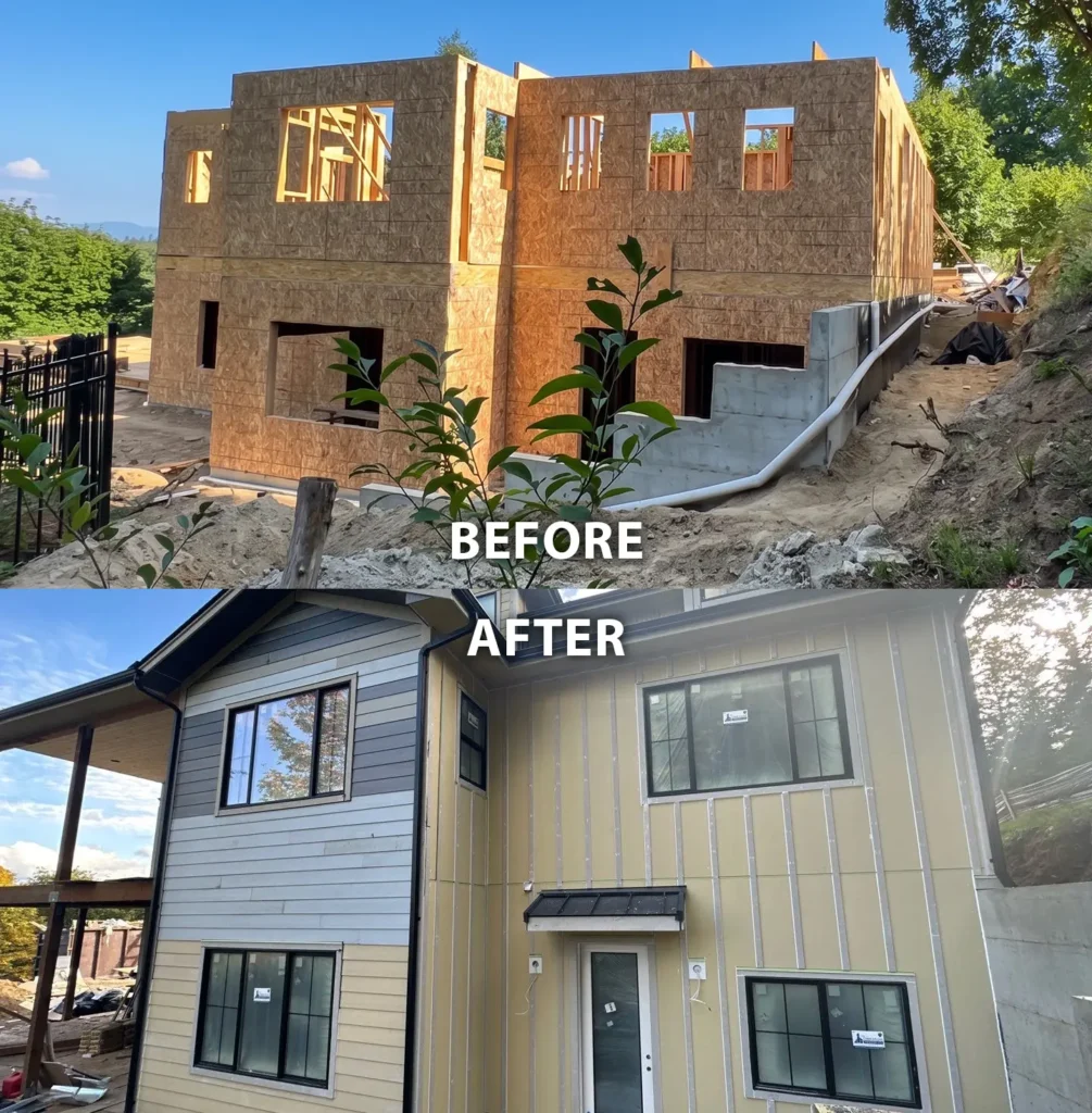 Snohomish Snohomish HardiePanel Board-and-Batten Exterior With Straight-Edge Shingles & Pine T&G Entry Soffit by KV Construction